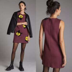 NWT Dhruv Kapoor Anthropologie Sequined Shift Mini Dress Burgundy Sz S